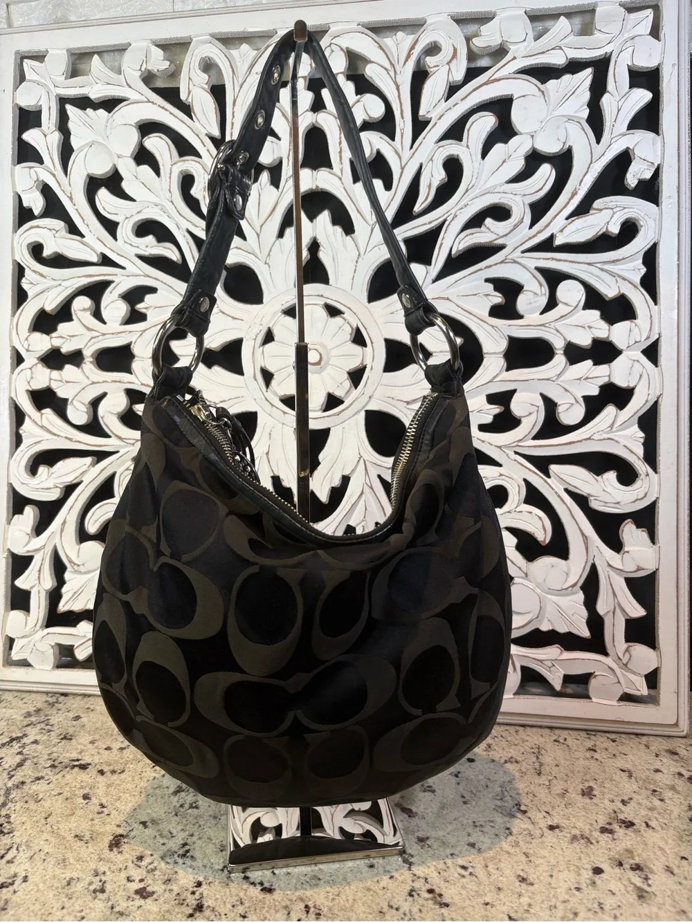 Coach #13642 Ali Signature Sateen Hobo Bag with Silver Charm